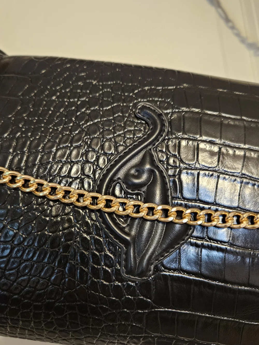 Baby Phat Black Croc-Embossed Hobo with Gold Chain